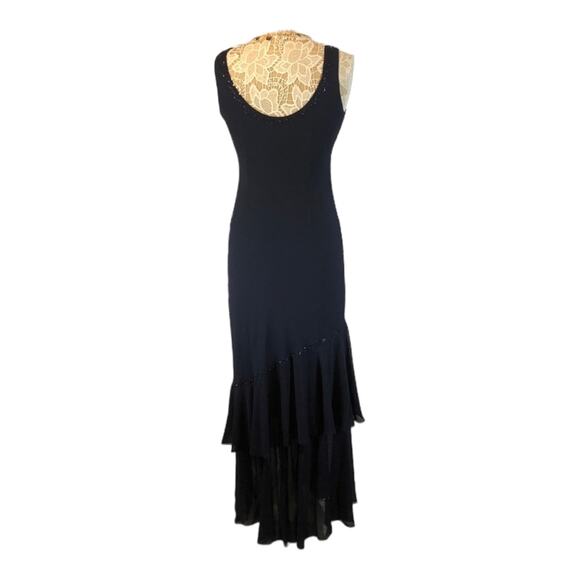 Davids bridal formal sleevless long navy beaded tiered dress with shawl size 4 - Picture 4 of 12